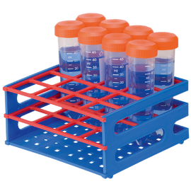 neoRack® Röhrchengestell zusammensteckbar blau/rot, PP, 4 x 4 Gefäße 30 mm
