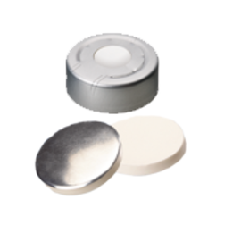 neochrom® Headspace-Kappe ND 20 farblos, Über- drucksicherung, Silikon weiß/Alufolie silber, 100 St./Pack