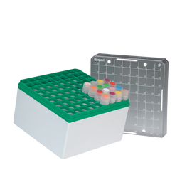 neoLab® Kryo-Aufbewahrungsbox PC, grün, 9 x 9 Plätze, 96 mm hoch, 5 Stck./Pack